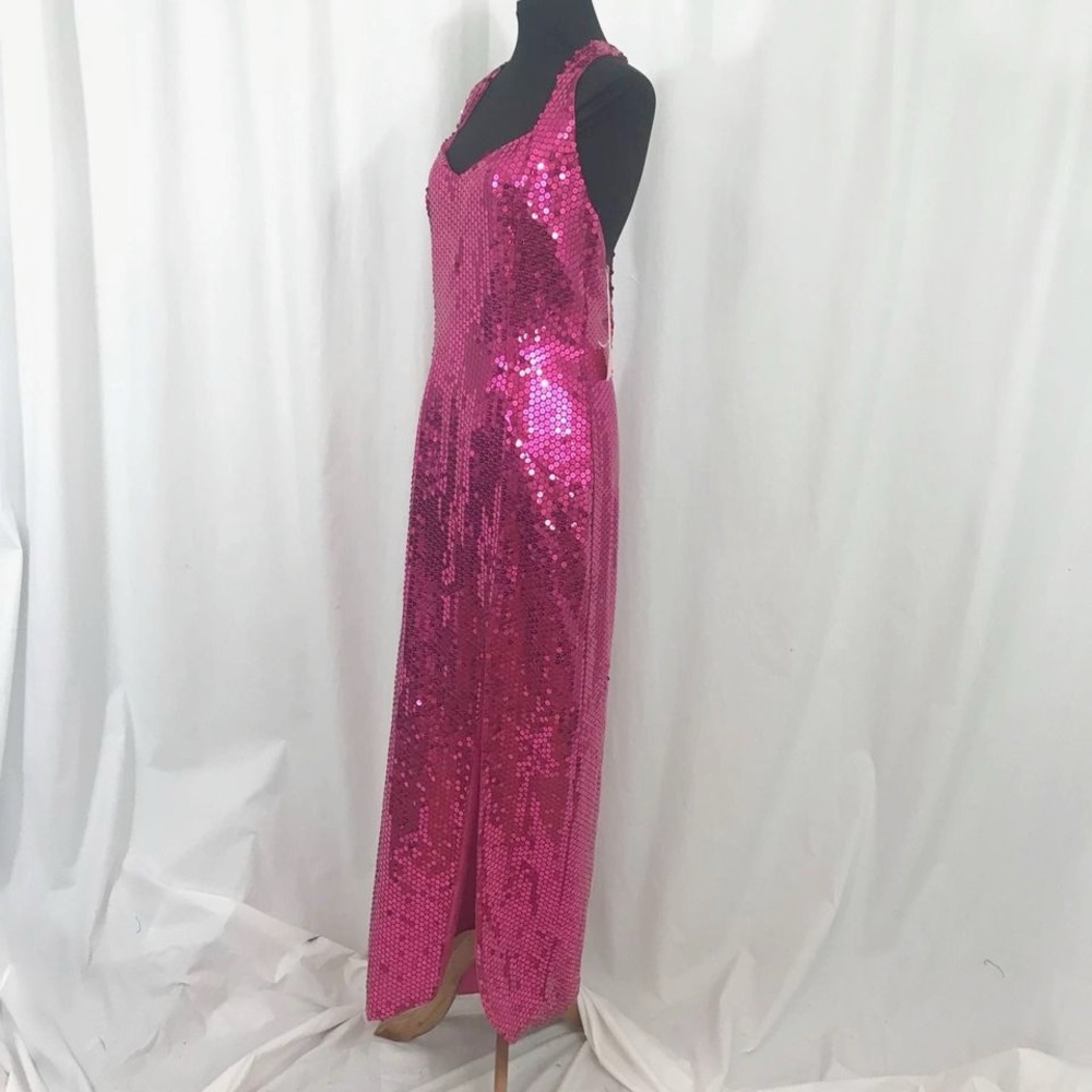 Nadine Full Length Fuschia Pink Sequin Gown Vintage 1980s NWT - Picture 8 of 10